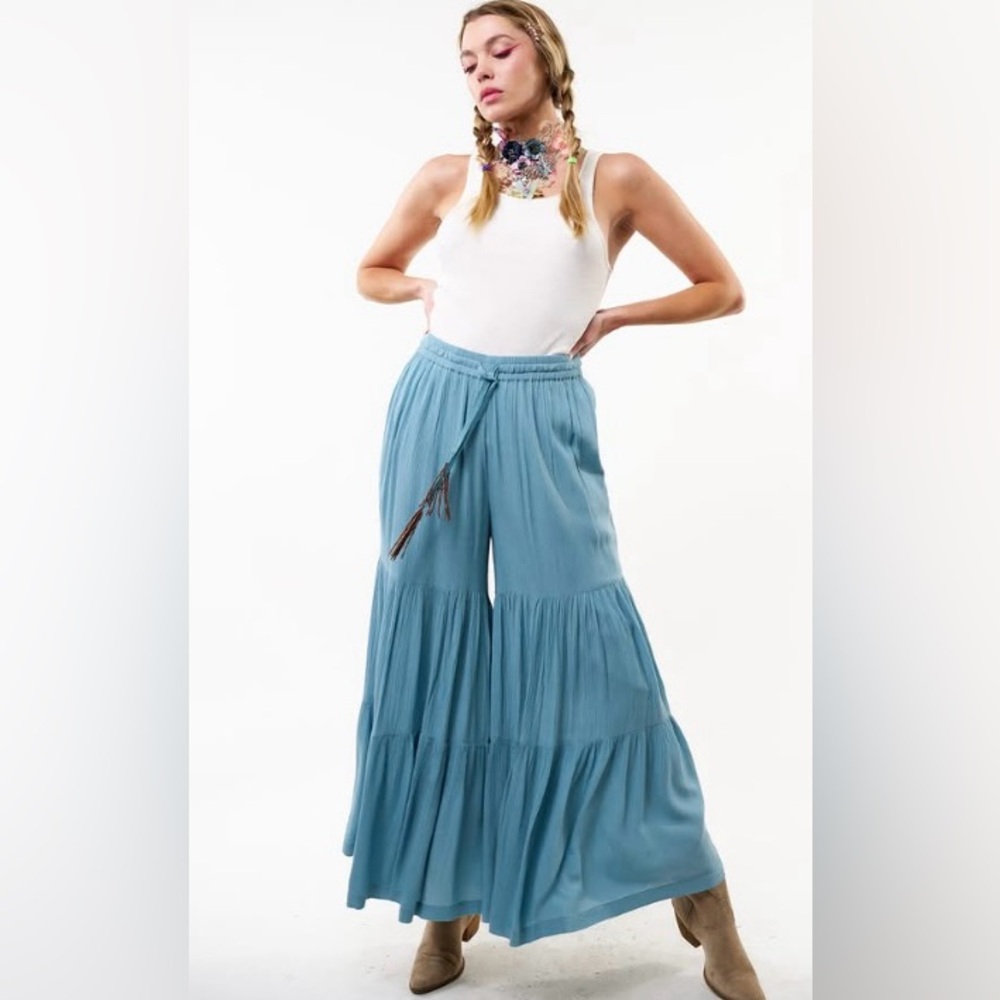 Aratta Teal Tiered Wide Leg Pants